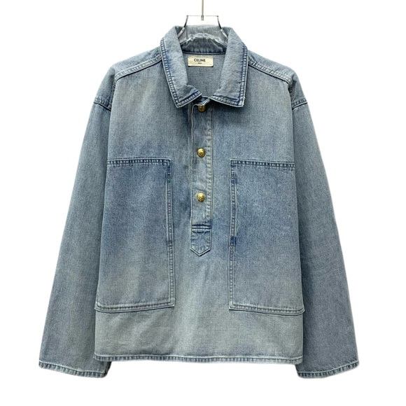 Celine Light Blue Denim Jacket with Gold Accents - Picture 1 of 7